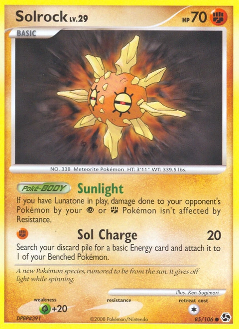 Solrock Pokémon card from Great Encounters, number 85 (Standard print)