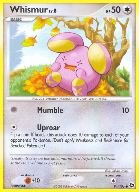Whismur Pokémon card from Great Encounters, number 94 (Standard print)