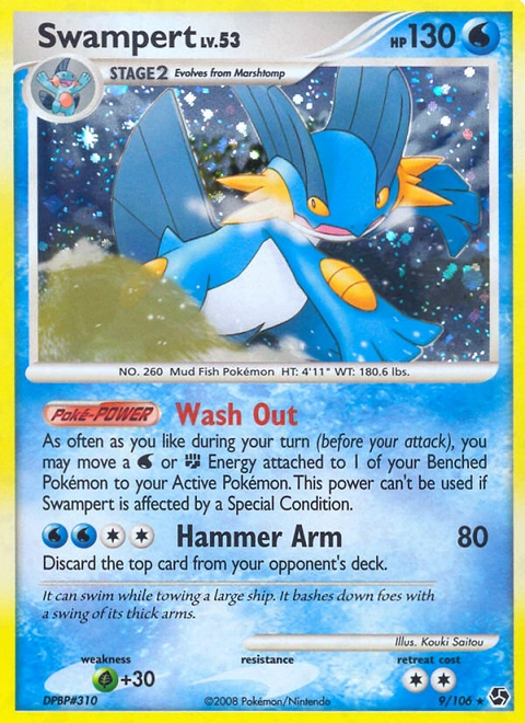 Swampert Pokémon card from Great Encounters, number 9 (Holo print)