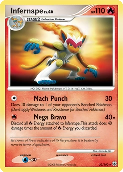 Infernape Pokémon card, number 22