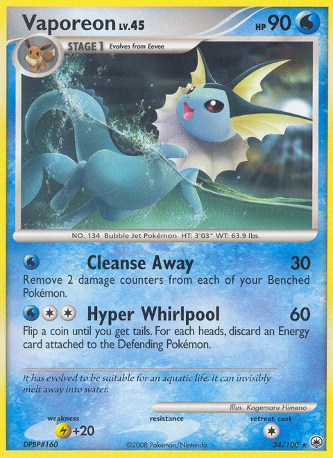 Vaporeon Pokémon card from Majestic Dawn, number 34 (Standard print)