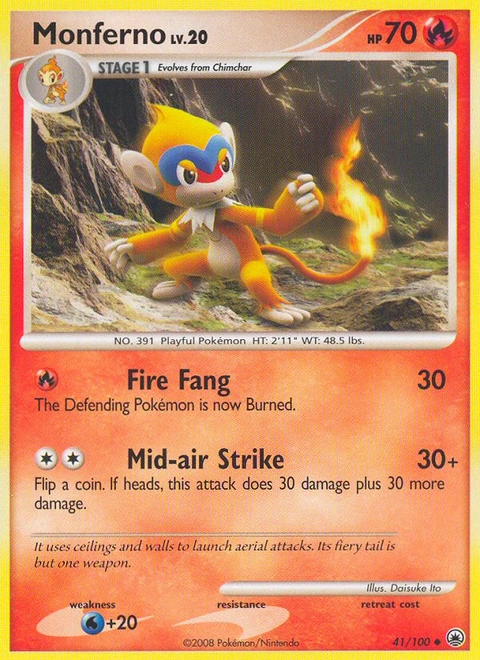 Monferno Pokémon card from Majestic Dawn, number 41 (Standard print)