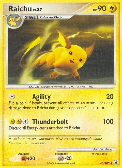 Raichu Pokémon card from Majestic Dawn, number 45 (Standard print)