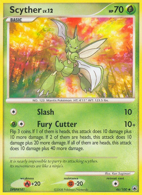Scyther Pokémon card from Majestic Dawn, number 46 (Standard print)