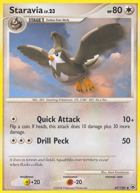Staravia Pokémon card from Majestic Dawn, number 47 (Standard print)