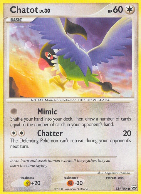 Chatot Pokémon card from Majestic Dawn, number 55 (Standard print)
