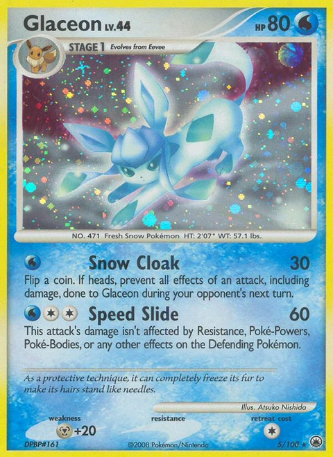 Glaceon Pokémon card from Majestic Dawn, number 5 (Holo print)
