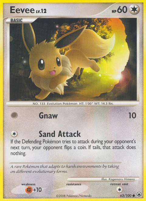 Eevee Pokémon card from Majestic Dawn, number 63 (Standard print)