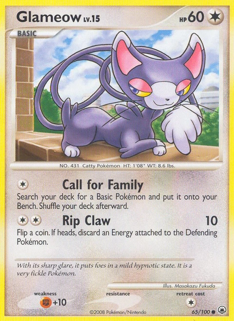 Glameow Pokémon card from Majestic Dawn, number 65 (Standard print)