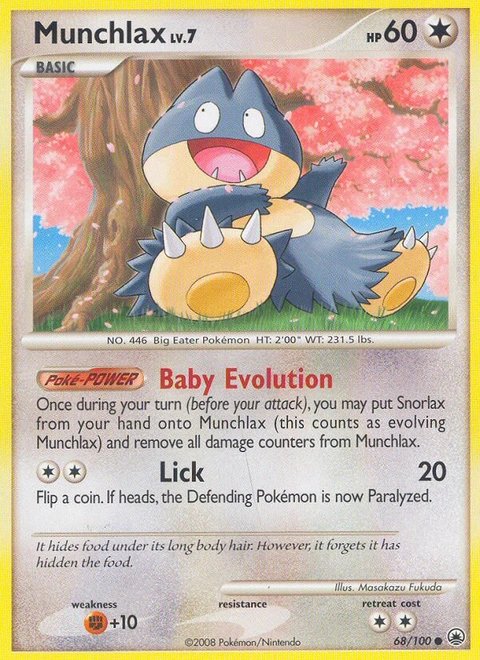 Munchlax Pokémon card from Majestic Dawn, number 68 (Standard print)