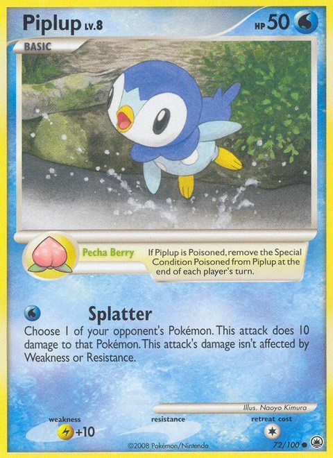 Piplup Pokémon card from Majestic Dawn, number 72 (Standard print)