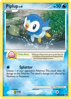 Piplup Pokémon card, number 72