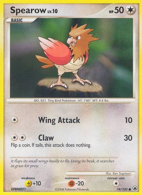 Spearow Pokémon card from Majestic Dawn, number 74 (Standard print)