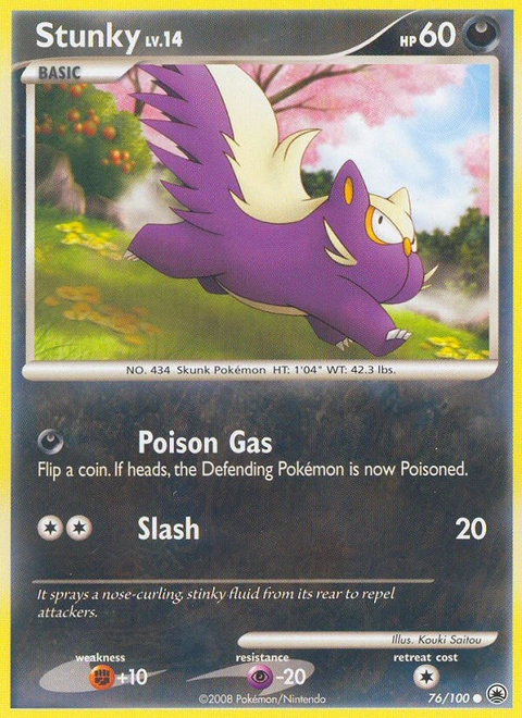 Stunky Pokémon card from Majestic Dawn, number 76 (Standard print)
