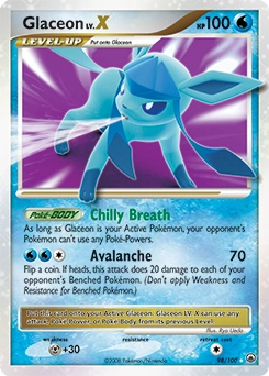 Glaceon LV.X Pokémon card, number 98