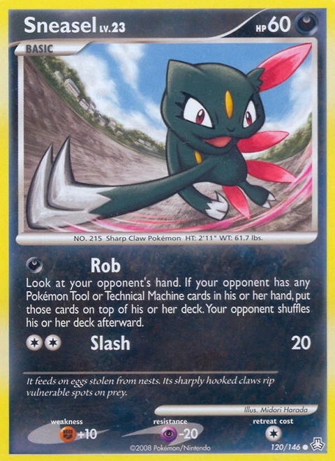 Sneasel Pokémon card from Legends Awakened, number 120 (Standard print)