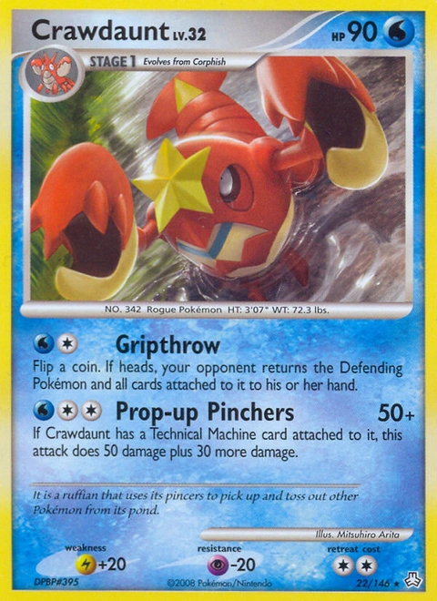 Crawdaunt Pokémon card from Legends Awakened, number 22 (Standard print)