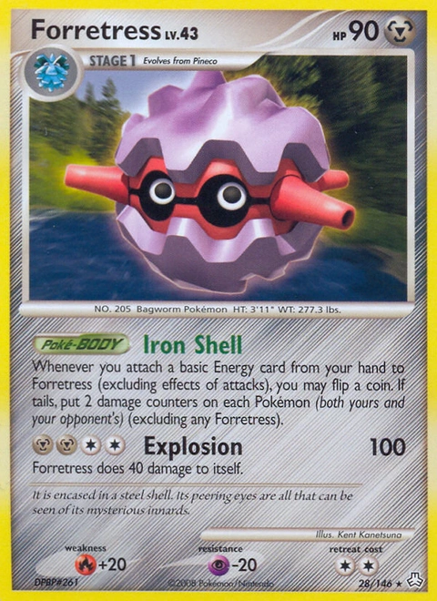 Forretress Pokémon card from Legends Awakened, number 28 (Standard print)