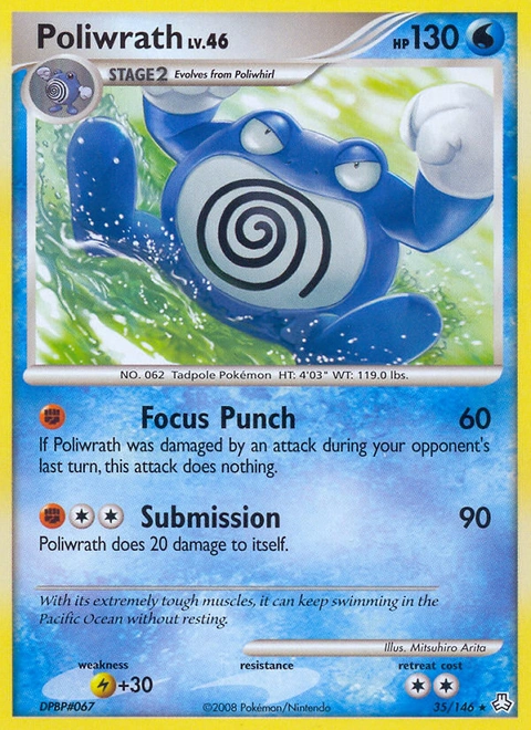 Poliwrath Pokémon card from Legends Awakened, number 35 (Standard print)