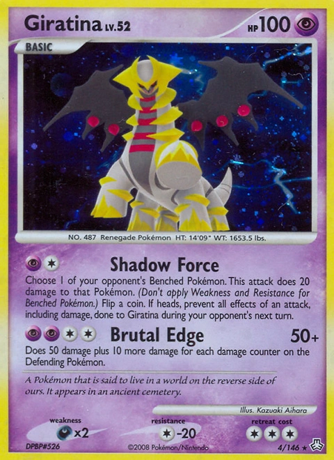 Giratina Pokémon card from Legends Awakened, number 4 (Holo print)