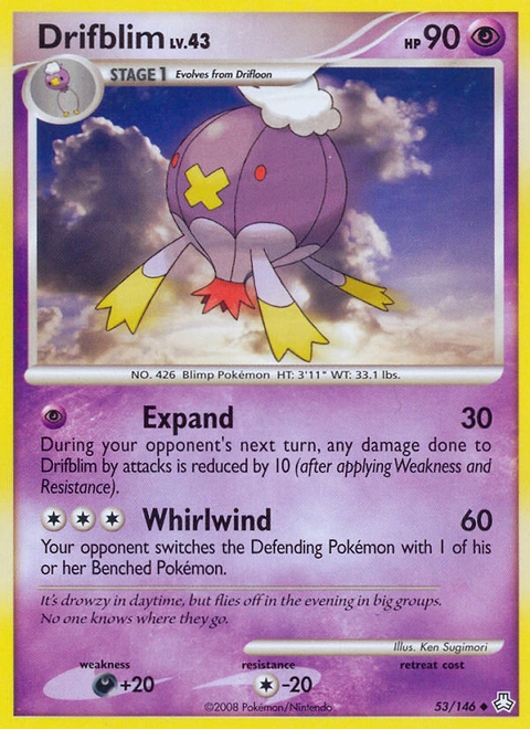Drifblim Pokémon card from Legends Awakened, number 53 (Standard print)