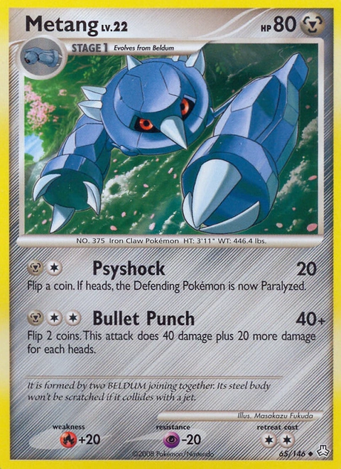 Metang Pokémon card from Legends Awakened, number 65 (Standard print)