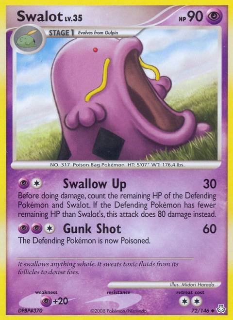 Swalot Pokémon card from Legends Awakened, number 72 (Standard print)