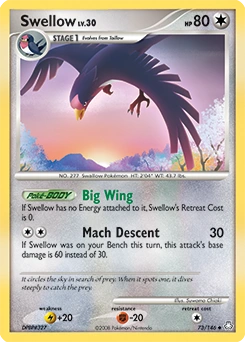 Swellow Pokémon card, number 73