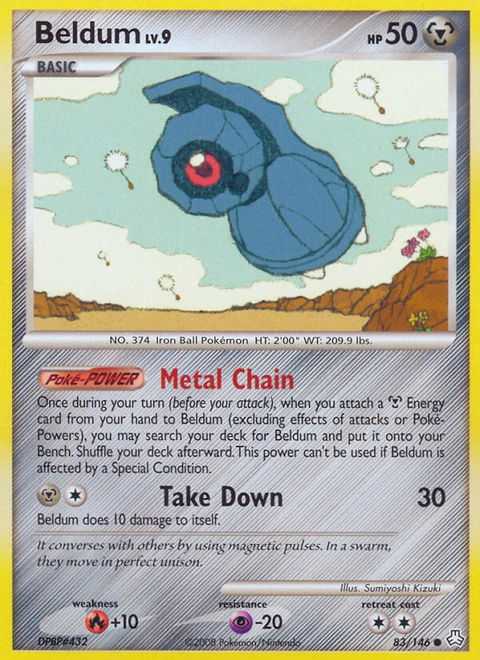 Beldum Pokémon card from Legends Awakened, number 83 (Standard print)