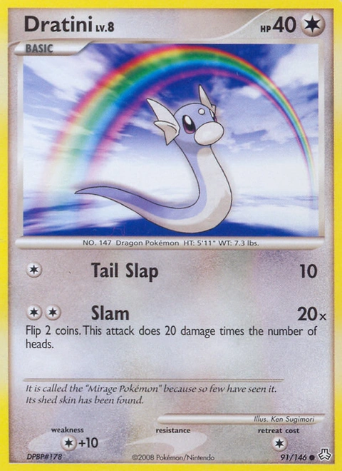 Dratini Pokémon card from Legends Awakened, number 91 (Standard print)