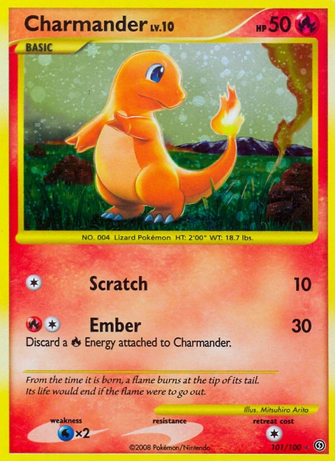 Charmander Pokémon card from Stormfront, number 101 (Holo print)