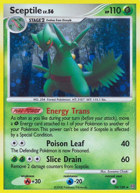 Sceptile Pokémon card from Stormfront, number 10 (Holo print)