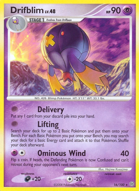 Drifblim Pokémon card from Stormfront, number 16 (Standard print)