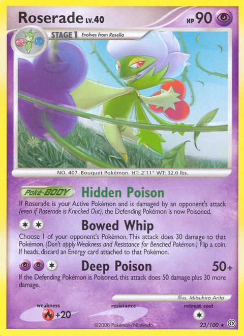 Roserade Pokémon card from Stormfront, number 23 (Standard print)