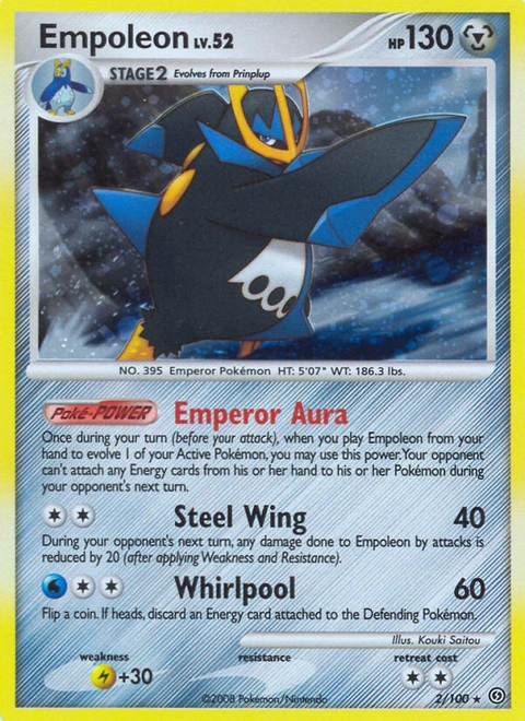 Empoleon Pokémon card from Stormfront, number 2 (Holo print)