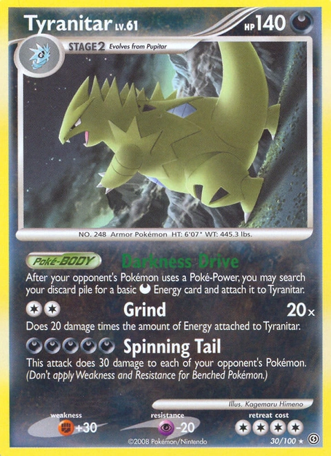 Tyranitar Pokémon card from Stormfront, number 30 (Standard print)