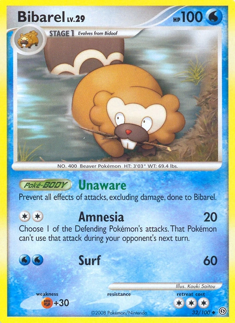 Bibarel Pokémon card from Stormfront, number 32 (Standard print)