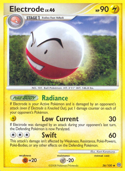 Electrode Pokémon card from Stormfront, number 36 (Standard print)