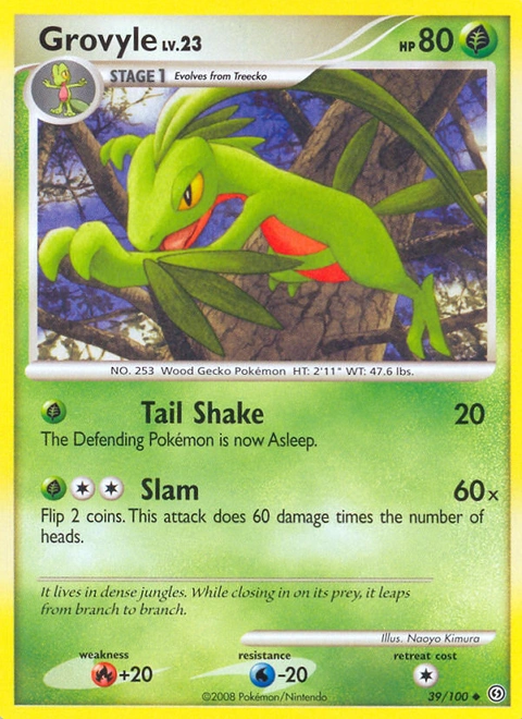 Grovyle Pokémon card from Stormfront, number 39 (Standard print)
