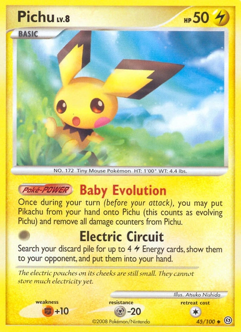 Pichu Pokémon card from Stormfront, number 45 (Standard print)