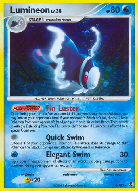 Lumineon Pokémon card from Stormfront, number 4 (Holo print)