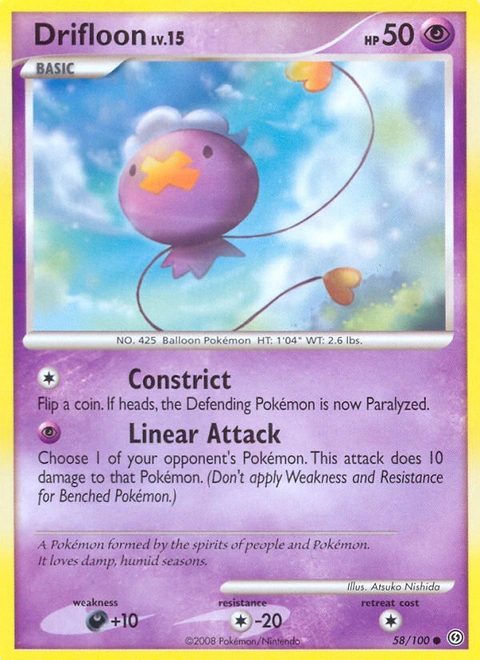Drifloon Pokémon card from Stormfront, number 58 (Standard print)