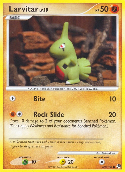 Larvitar Pokémon card from Stormfront, number 63 (Standard print)