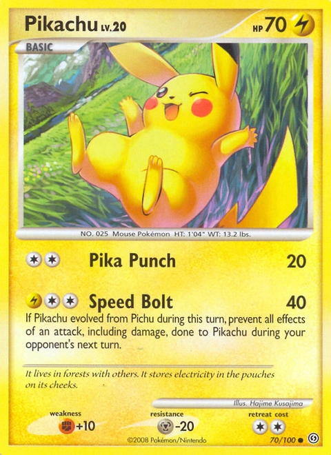 Pikachu Pokémon card from Stormfront, number 70 (Standard print)