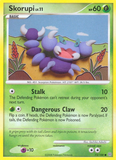 Skorupi Pokémon card from Stormfront, number 73 (Standard print)
