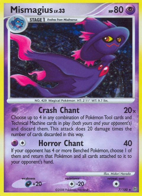 Mismagius Pokémon card from Stormfront, number 7 (Holo print)