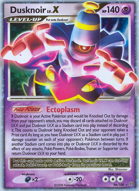 Dusknoir LV.X Pokémon card from Stormfront, number 96 (Holo print)