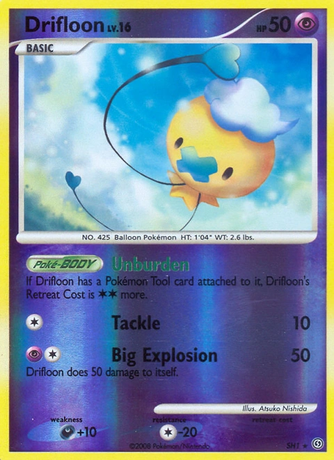 Drifloon Pokémon card from Stormfront, number SH1 (Holo print)