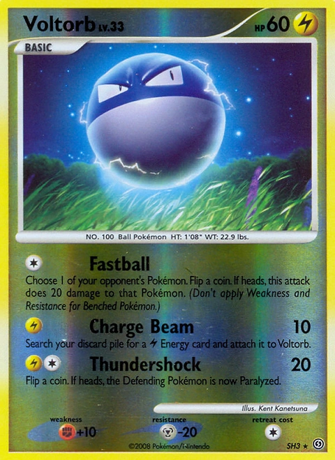 Voltorb Pokémon card from Stormfront, number SH3 (Holo print)
