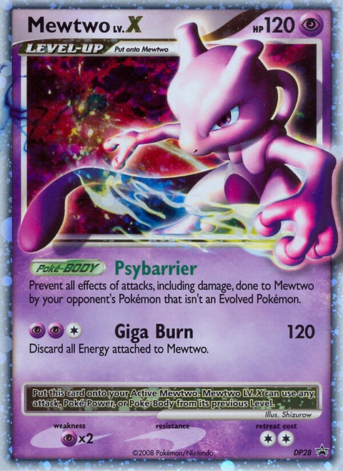 Mewtwo LV.X Pokémon card from DP Black Star Promos, number DP28 (Standard print)